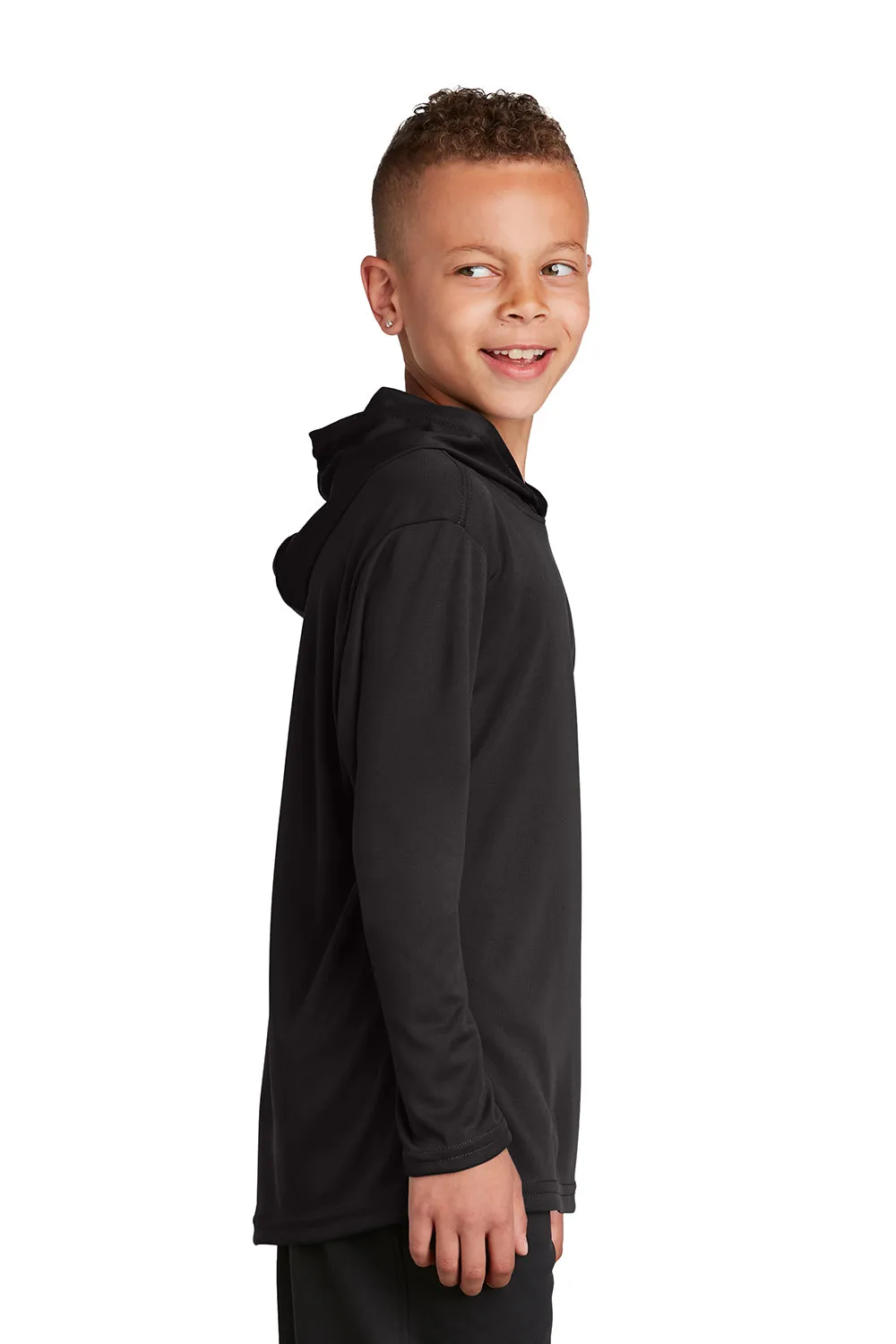 Sport-Tek Jugend Competitor Feuchtigkeitstransportierendes Langarm-Hoodie-T-Shirt - Schwarz