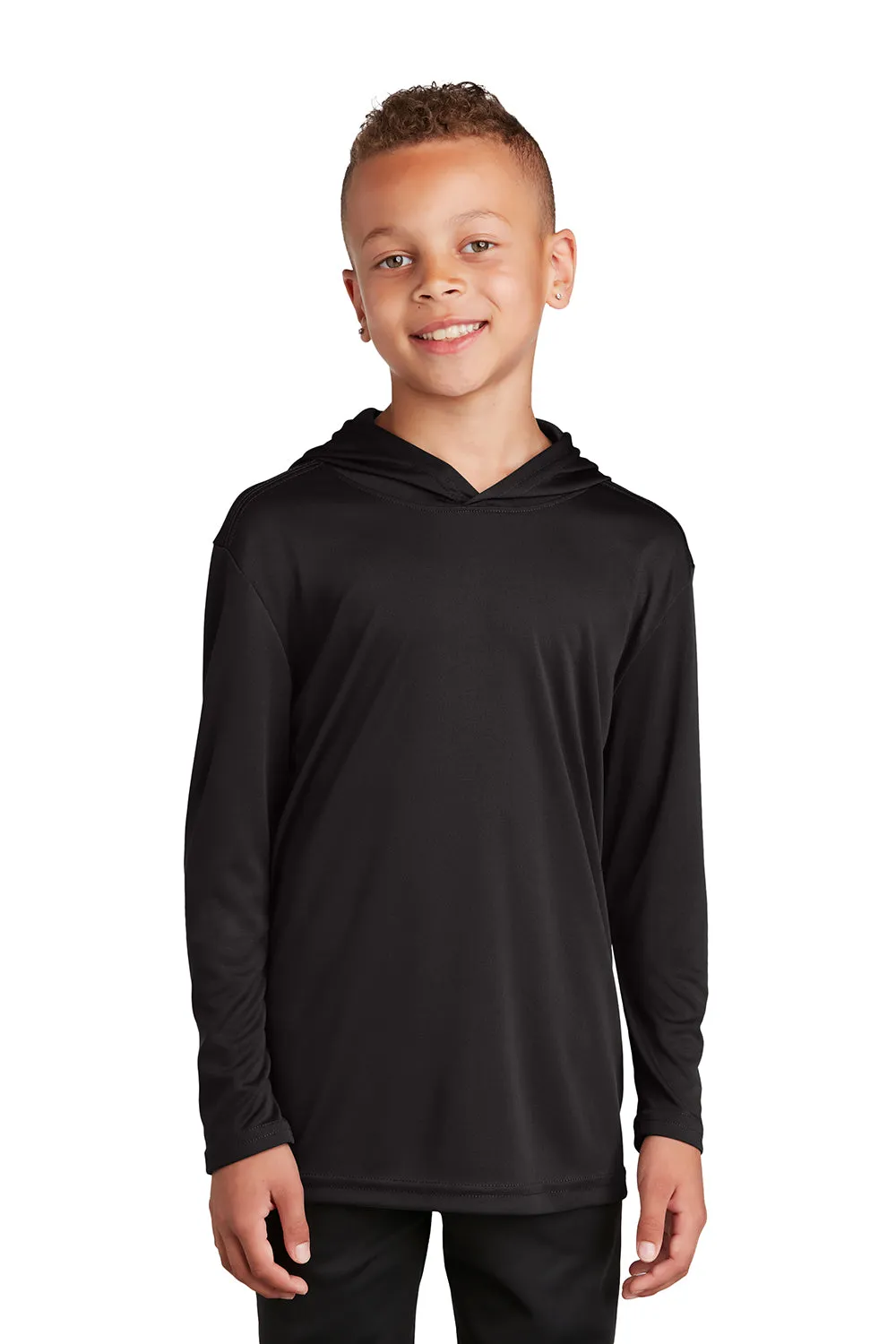 Sport-Tek Jugend Competitor Feuchtigkeitstransportierendes Langarm-Hoodie-T-Shirt - Schwarz