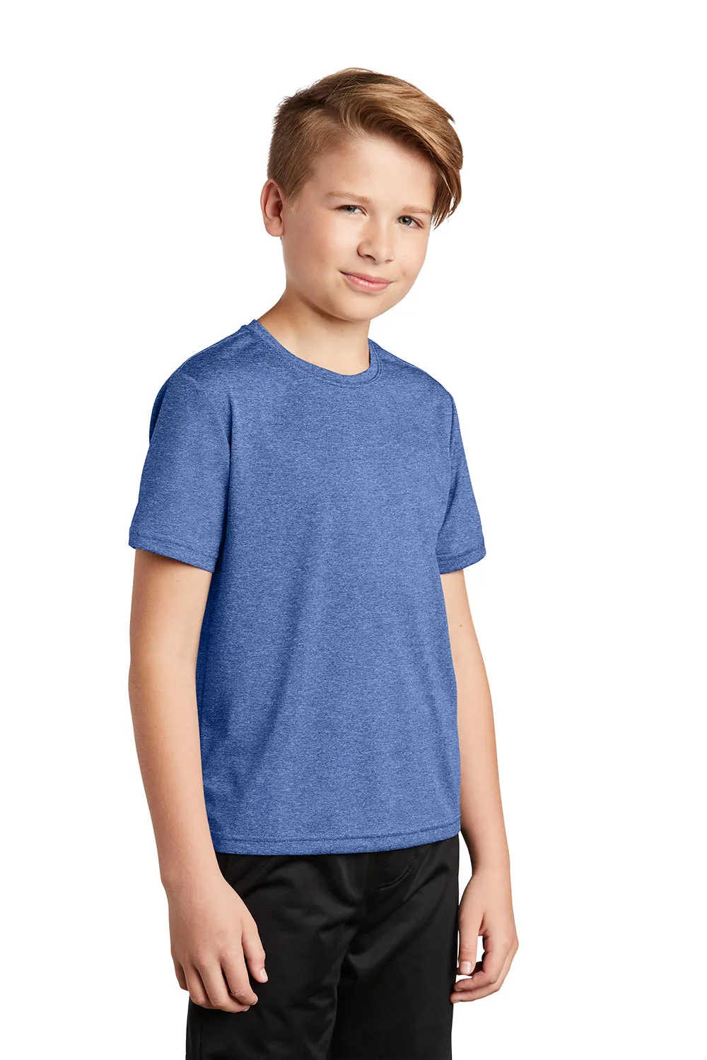 Sport-Tek Youth Contender Heather Feuchtigkeitstransportierendes Kurzarm-Crewneck-T-Shirt - Heather Echt Royalblau