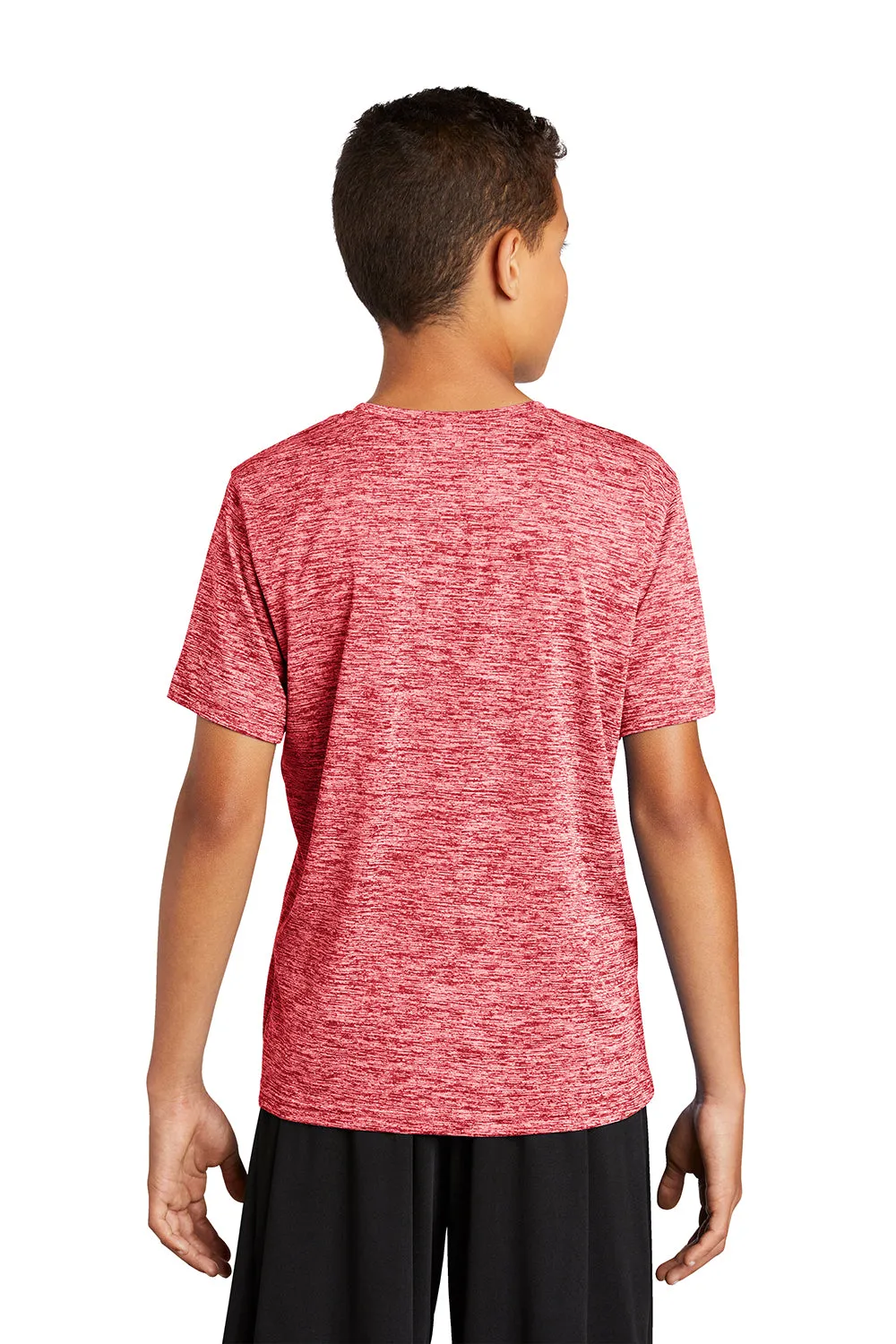 Sport-Tek Jugendliche Elektrisch Heather Feuchtigkeitstransportierendes Kurzarm-Crewneck-T-Shirt - Tiefrot Elektrisch - Ausverkauf