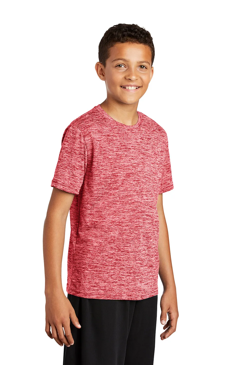 Sport-Tek Jugendliche Elektrisch Heather Feuchtigkeitstransportierendes Kurzarm-Crewneck-T-Shirt - Tiefrot Elektrisch - Ausverkauf