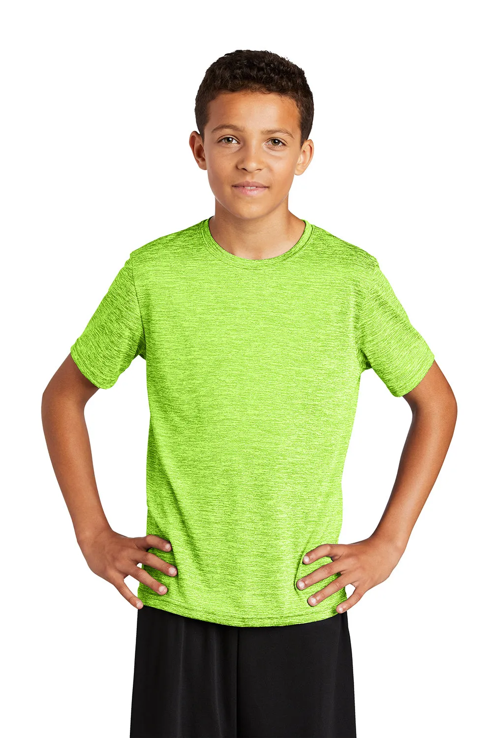 Sport-Tek Jugendliche Elektrisch Heather Feuchtigkeitstransportierendes Kurzarm-Crewneck T-Shirt - Lime Shock Grün Elektrisch - Ausverkauf
