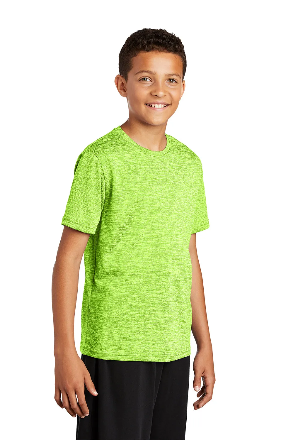 Sport-Tek Jugendliche Elektrisch Heather Feuchtigkeitstransportierendes Kurzarm-Crewneck T-Shirt - Lime Shock Grün Elektrisch - Ausverkauf