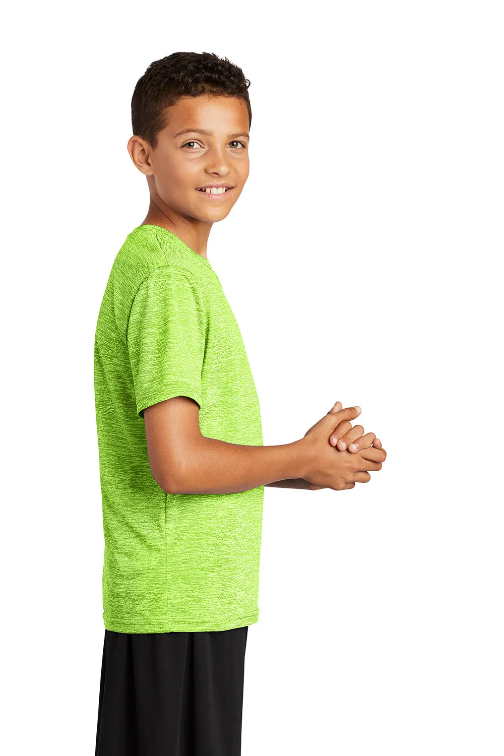 Sport-Tek Jugendliche Elektrisch Heather Feuchtigkeitstransportierendes Kurzarm-Crewneck T-Shirt - Lime Shock Grün Elektrisch - Ausverkauf