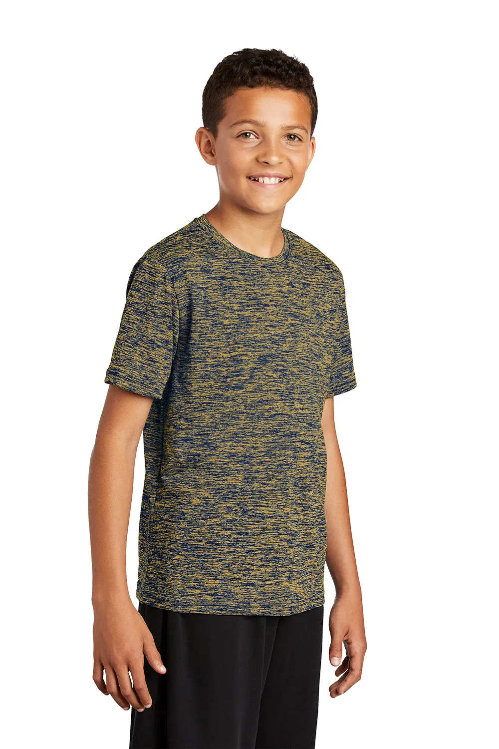 Sport-Tek Jugendliche Elektrisch Heather Feuchtigkeitstransportierendes Kurzarm-Crewneck T-Shirt - Echt Königsblau Gold Elektrisch - Ausverkauf
