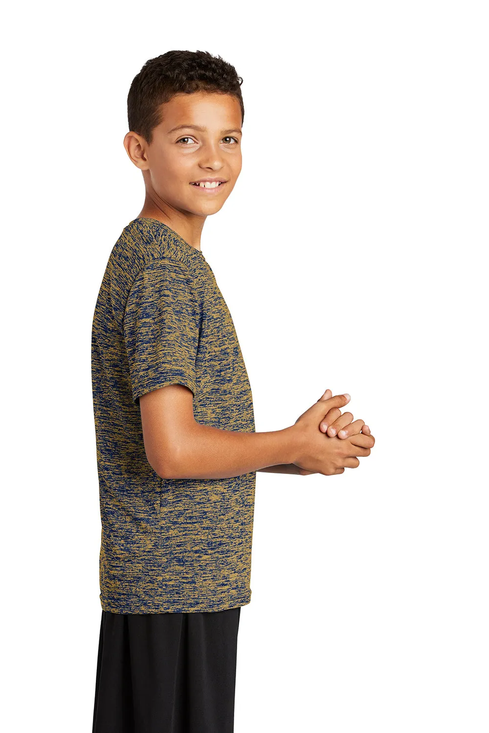 Sport-Tek Jugendliche Elektrisch Heather Feuchtigkeitstransportierendes Kurzarm-Crewneck T-Shirt - Echt Königsblau Gold Elektrisch - Ausverkauf