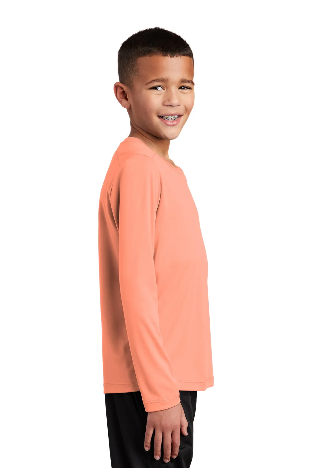 Sport-Tek Jugend Feuchtigkeitstransportierendes Langarm-Crewneck T-Shirt - Sanftes Korallenorange