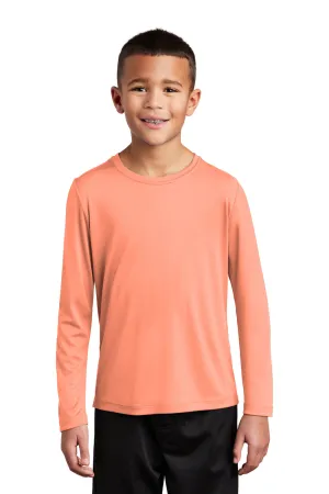 Sport-Tek Jugend Feuchtigkeitstransportierendes Langarm-Crewneck T-Shirt - Sanftes Korallenorange