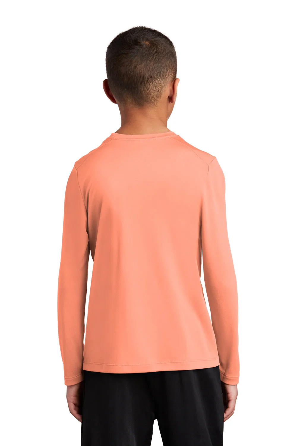 Sport-Tek Jugend Feuchtigkeitstransportierendes Langarm-Crewneck T-Shirt - Sanftes Korallenorange