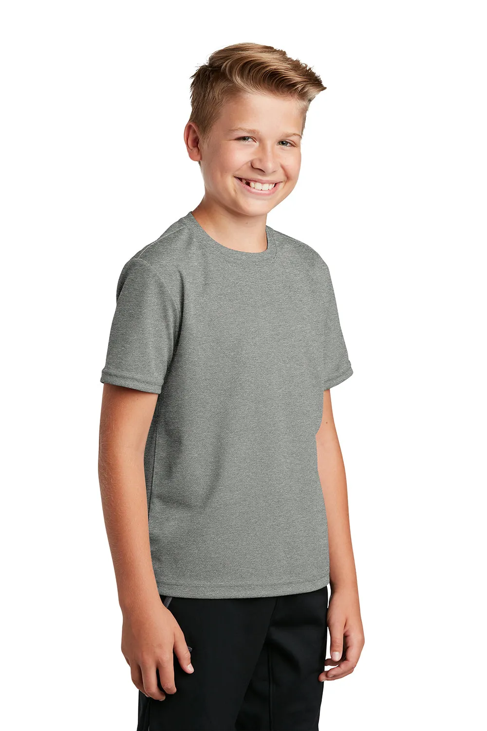 Sport-Tek Youth RacerMesh Feuchtigkeitstransportierendes Kurzarm-Crewneck-T-Shirt - Heather Grey