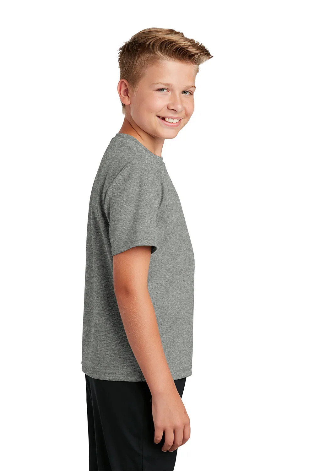 Sport-Tek Youth RacerMesh Feuchtigkeitstransportierendes Kurzarm-Crewneck-T-Shirt - Heather Grey