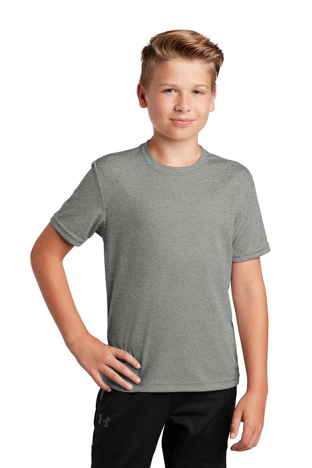 Sport-Tek Youth RacerMesh Feuchtigkeitstransportierendes Kurzarm-Crewneck-T-Shirt - Heather Grey