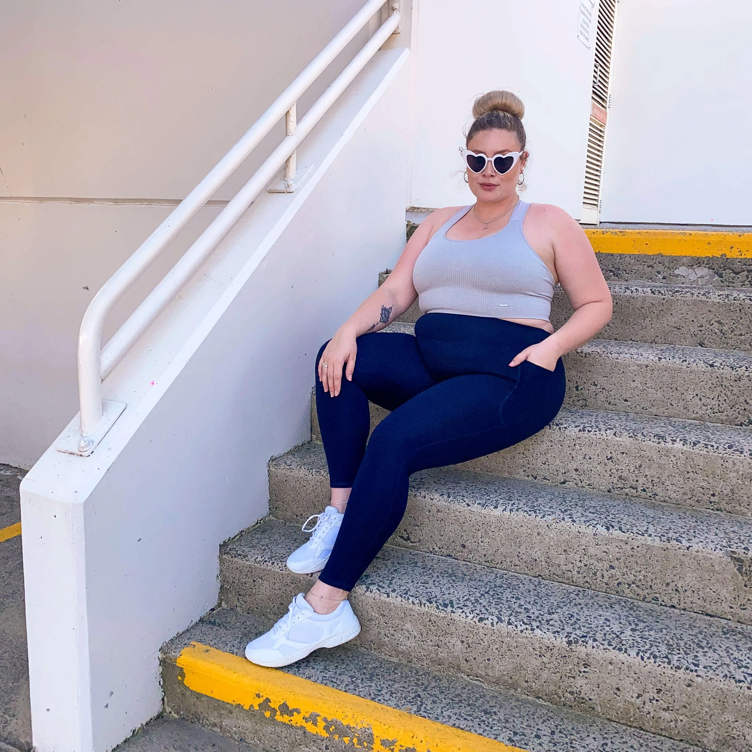 Squat Proof Lange Leggings - Marineblau