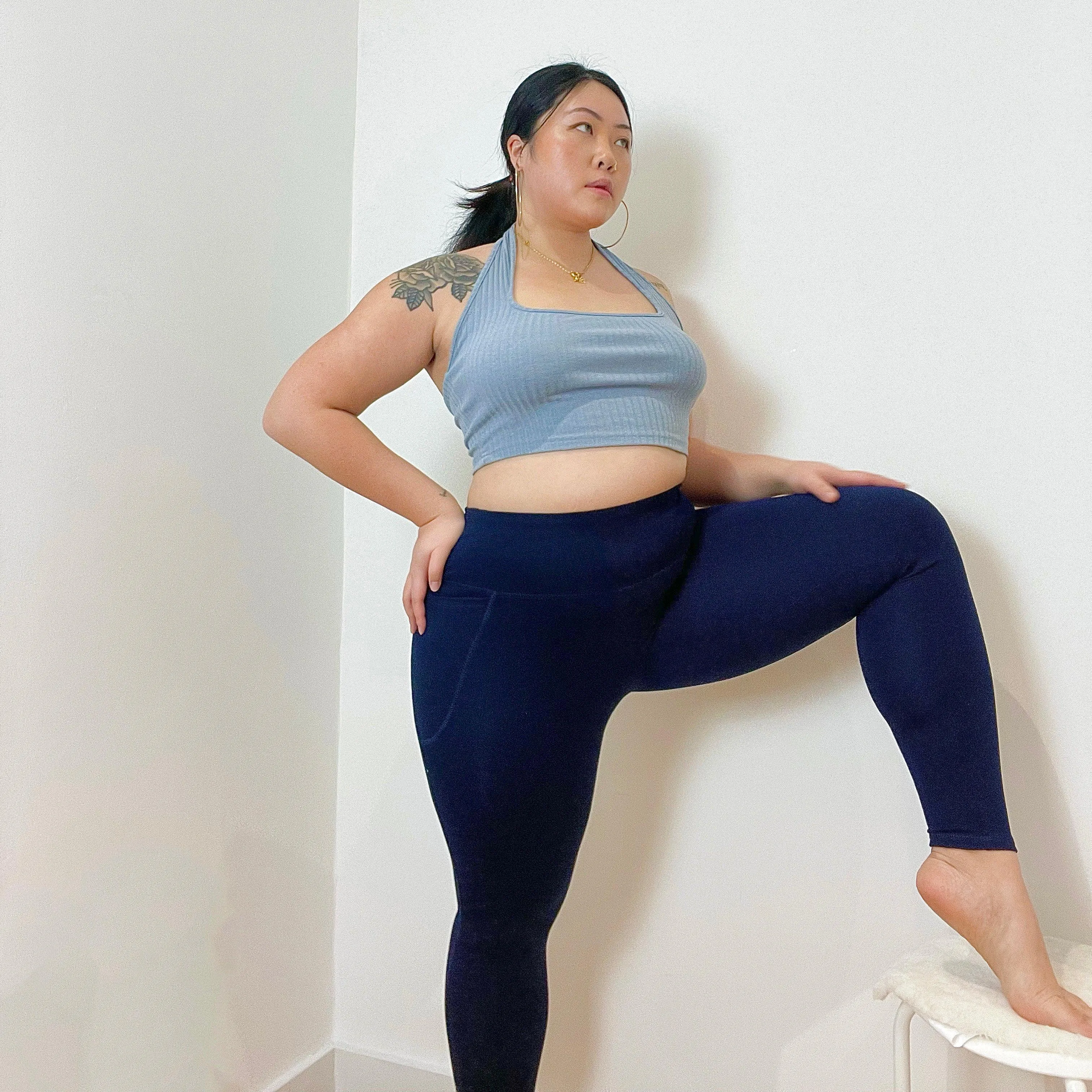 Squat Proof Lange Leggings - Marineblau