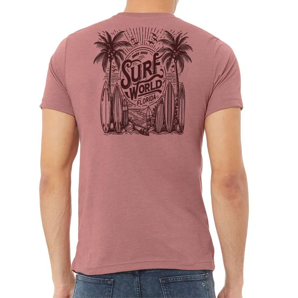 Surf World Palms and Boards T-Shirt - Mauve Meliert