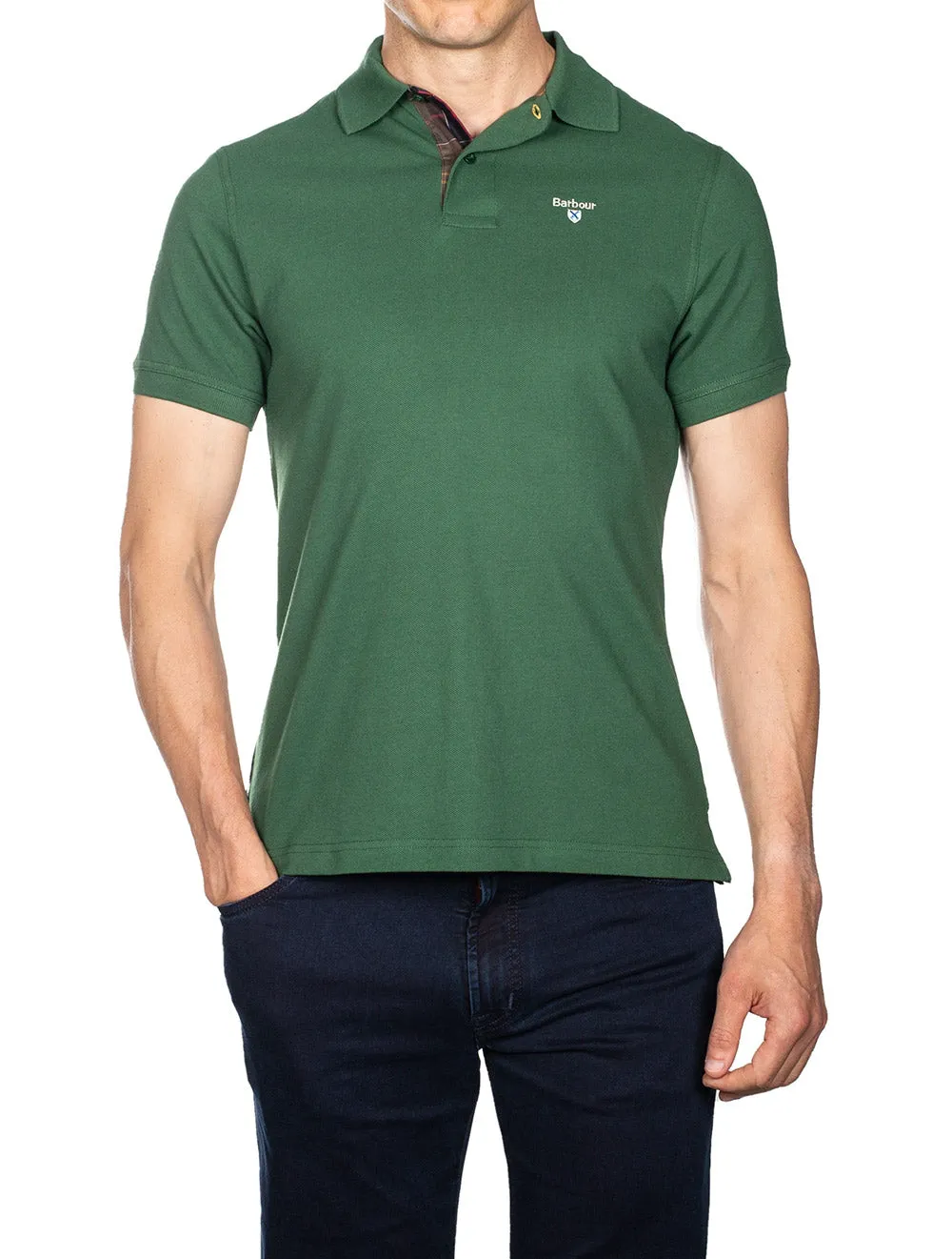 Karo-Baumwoll-Polohemd Olive