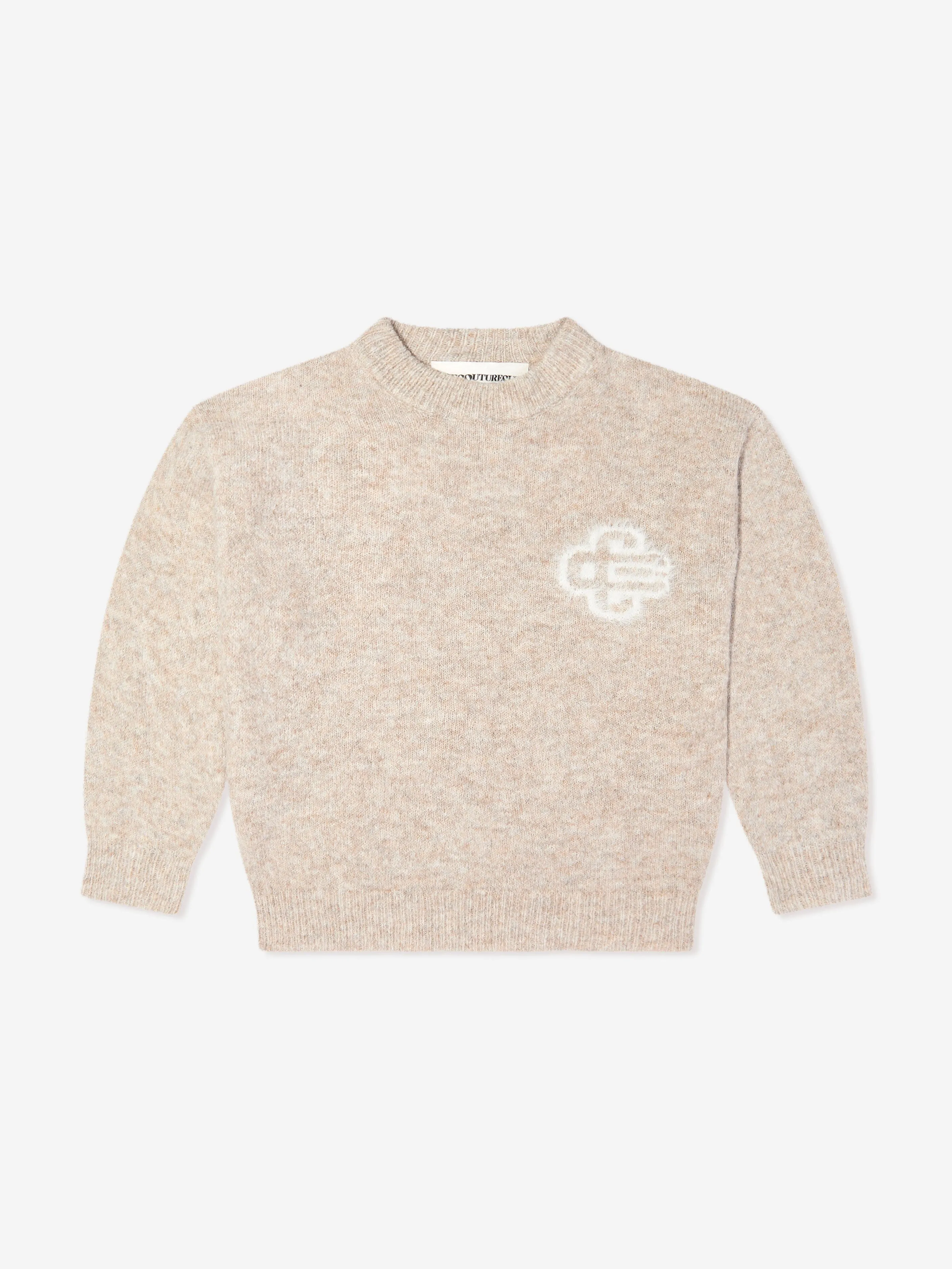 The Couture Club Kids Flauschiger Strickpullover mit Emblem in Beige