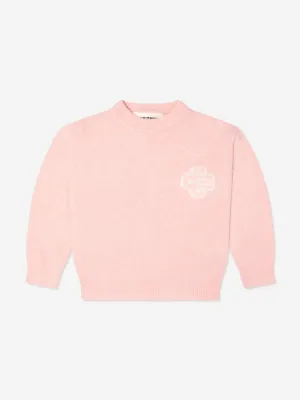 The Couture Club Kids Flauschiger Strickpullover mit Logo in Rosa
