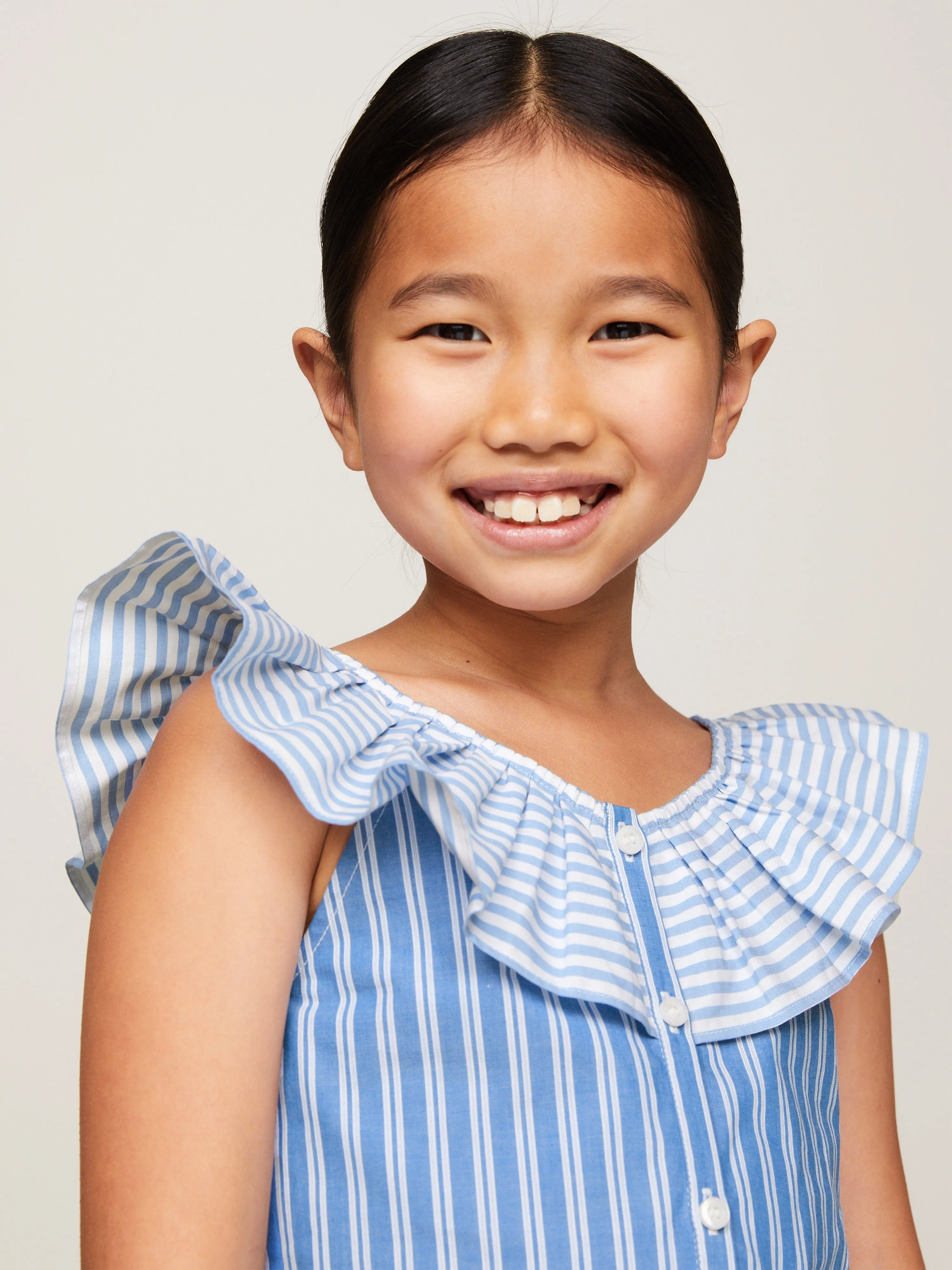 Tommy Hilfiger Mädchen Bluse mit gemischten Streifen und Rüschen in Blau