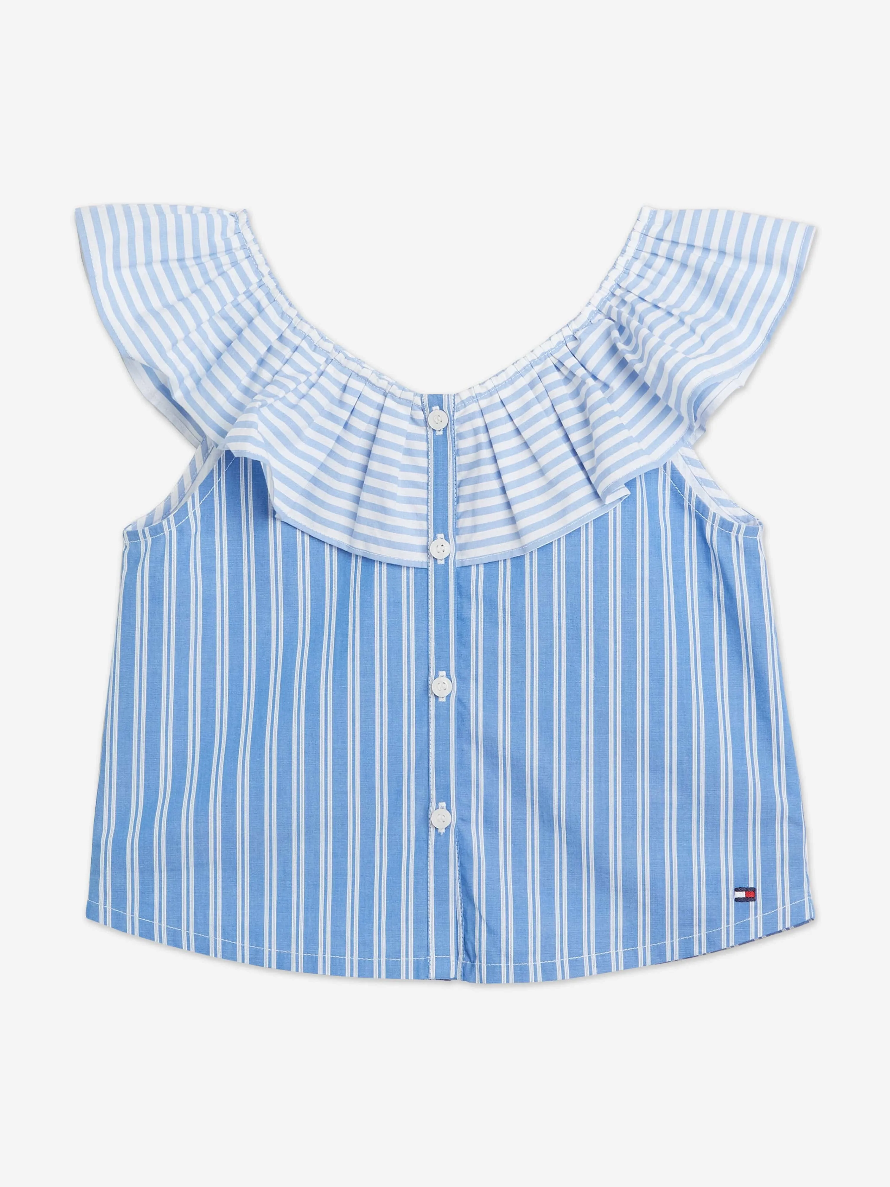 Tommy Hilfiger Mädchen Bluse mit gemischten Streifen und Rüschen in Blau