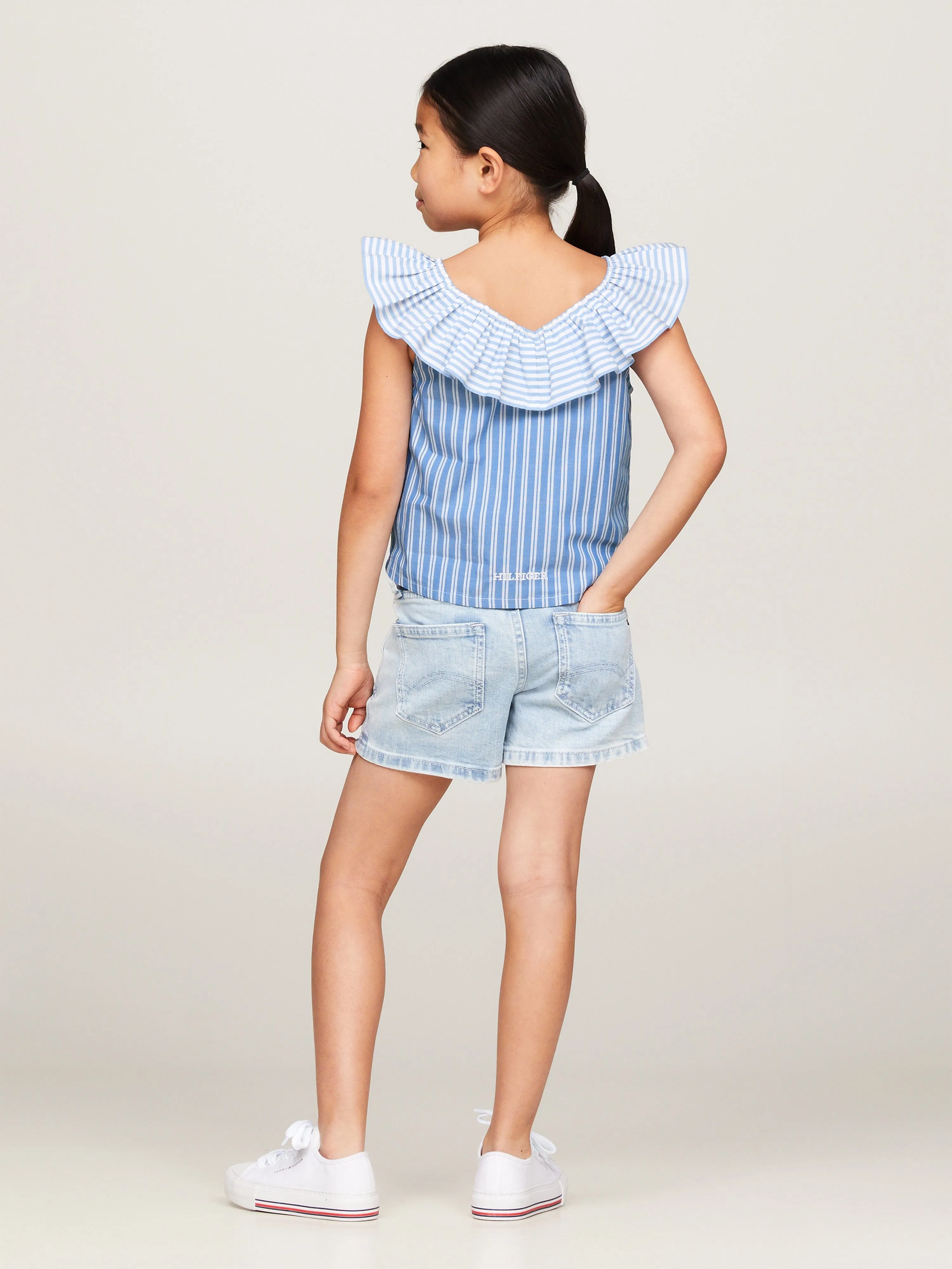 Tommy Hilfiger Mädchen Bluse mit gemischten Streifen und Rüschen in Blau