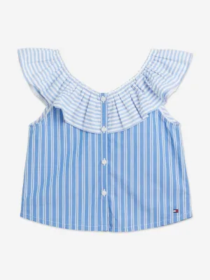 Tommy Hilfiger Mädchen Bluse mit gemischten Streifen und Rüschen in Blau