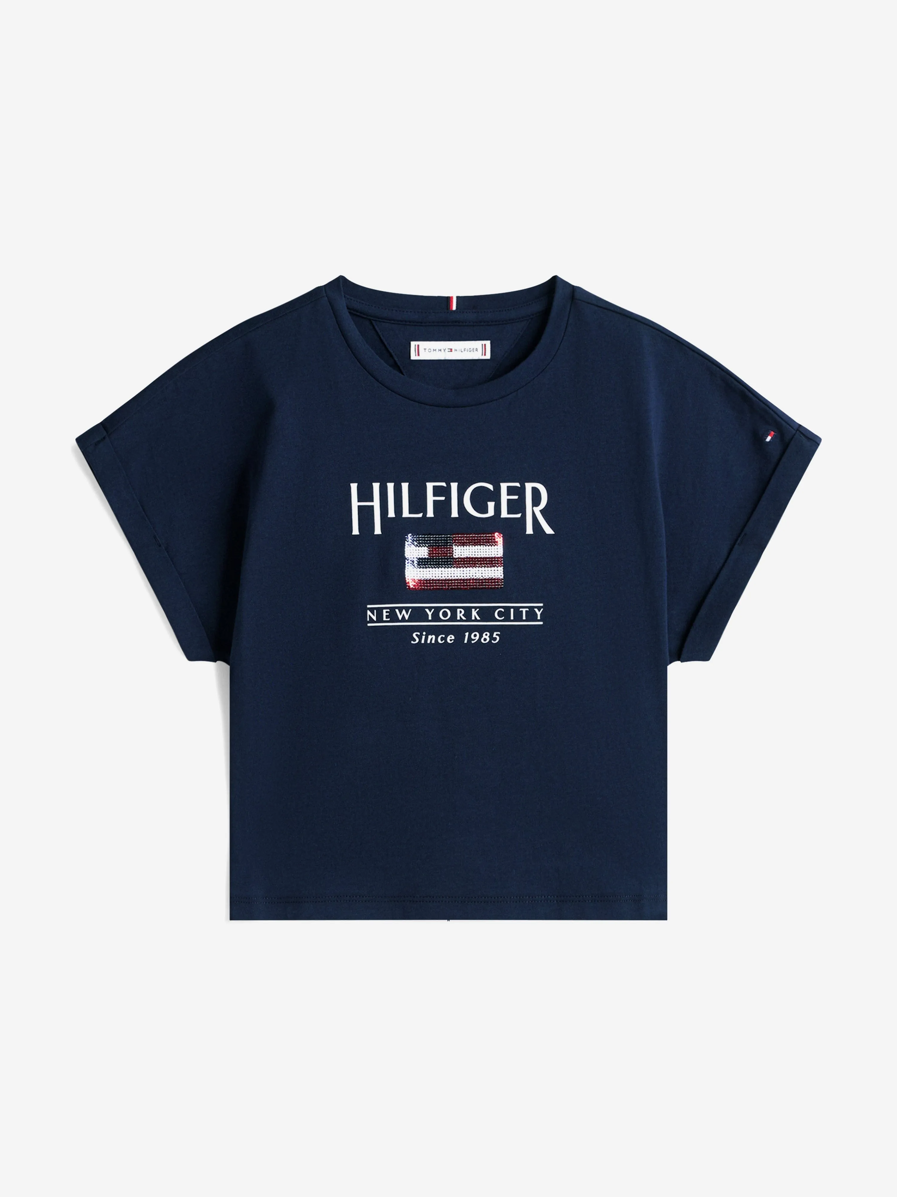 Tommy Hilfiger Mädchen Pailletten Flaggen T-Shirt in Marineblau