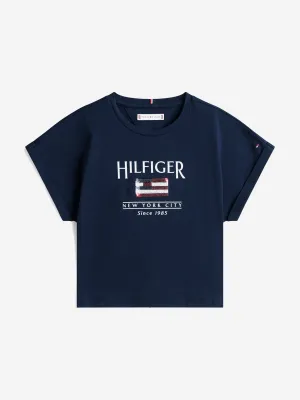 Tommy Hilfiger Mädchen Pailletten Flaggen T-Shirt in Marineblau