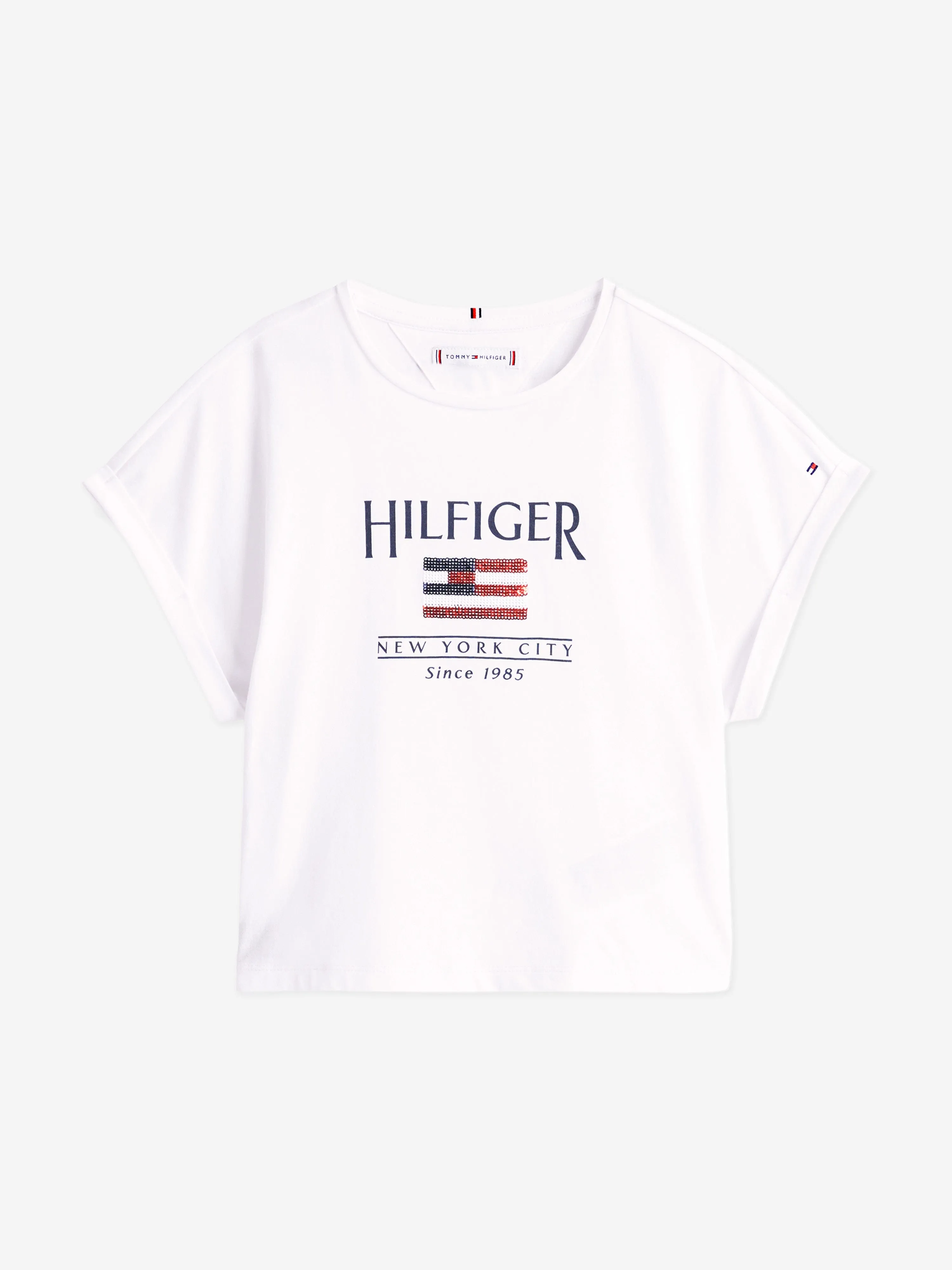 Tommy Hilfiger Mädchen Pailletten Flaggen T-Shirt in Weiß