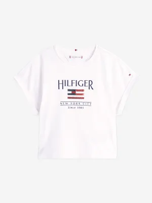 Tommy Hilfiger Mädchen Pailletten Flaggen T-Shirt in Weiß