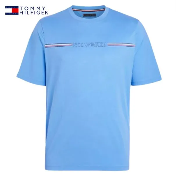 Tommy Hilfiger Gestreiftes T-Shirt mit Brustdesign in Blau