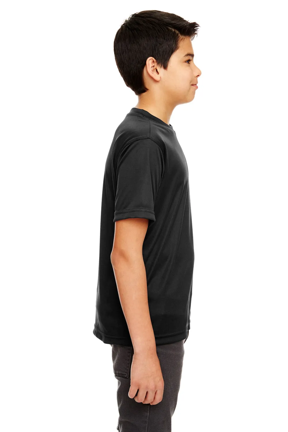 UltraClub Jugend Cool & Dry Performance Feuchtigkeitstransportierendes Kurzarm-Crewneck T-Shirt - Schwarz