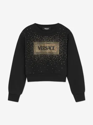 Versace Girls Diamante Logo Sweatshirt in Schwarz