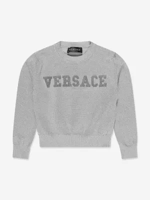 Versace Girls Logo Strickpullover in Silber