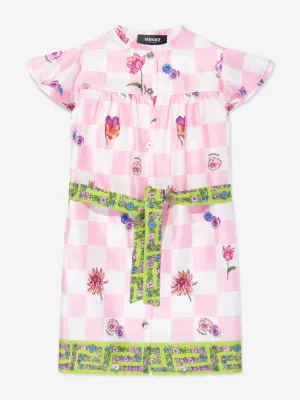 Versace Girls Seiden Damier Blumen Hemdkleid in Rosa