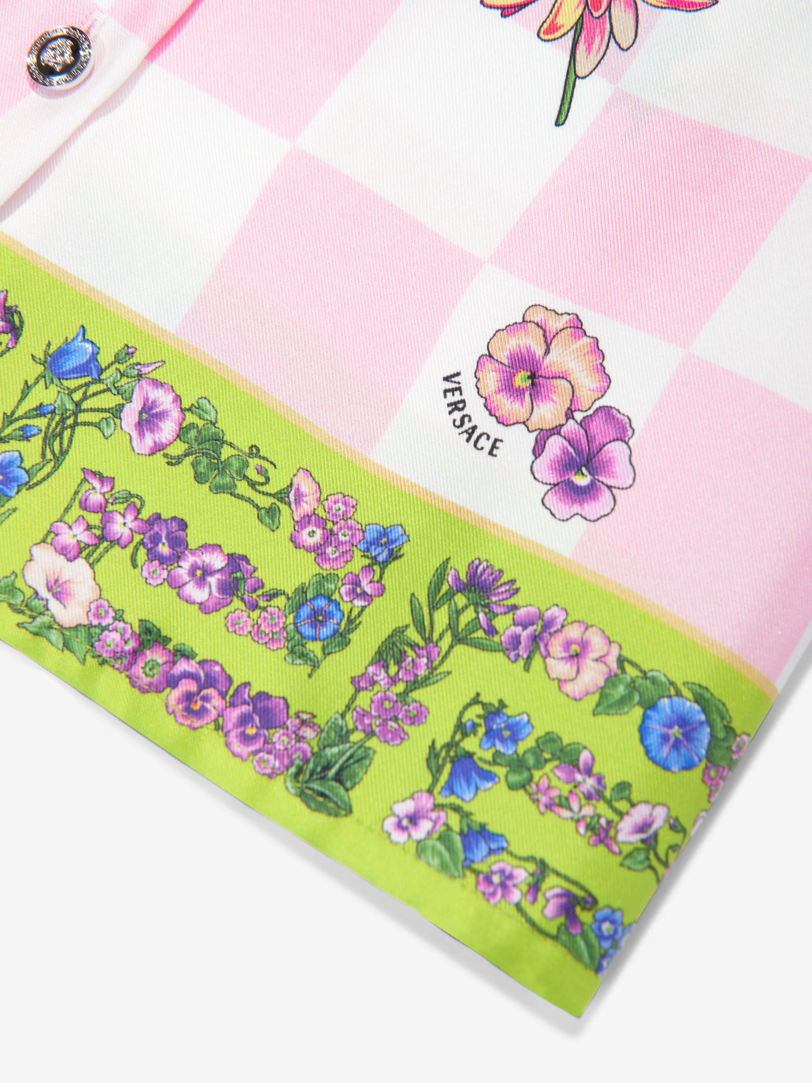 Versace Girls Seiden Damier Blumen Hemdkleid in Rosa