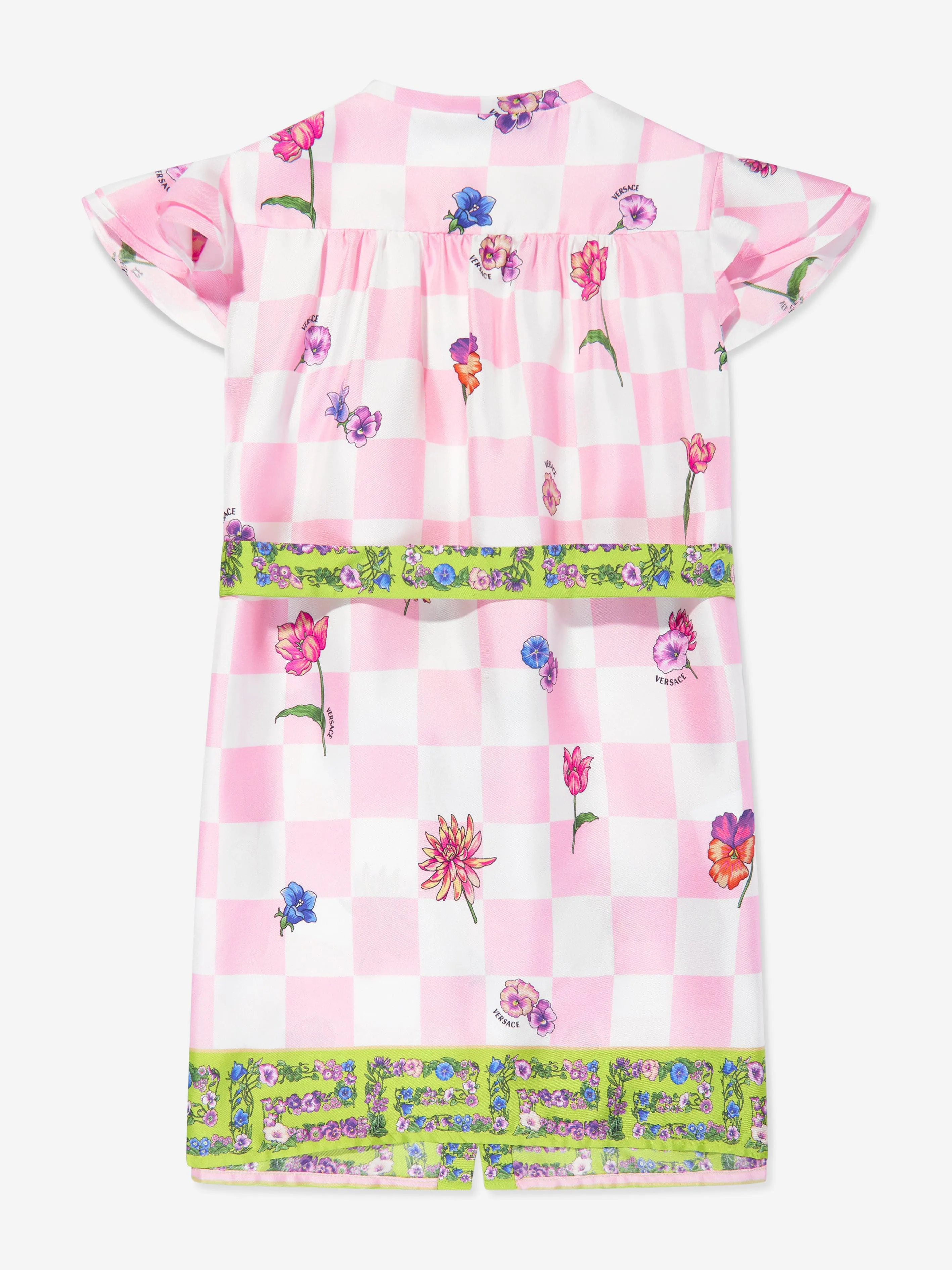 Versace Girls Seiden Damier Blumen Hemdkleid in Rosa