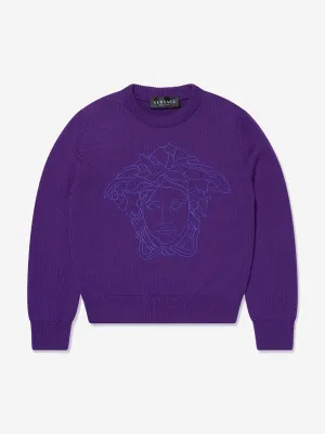 Versace Girls Woll-Logo-Pullover in Lila