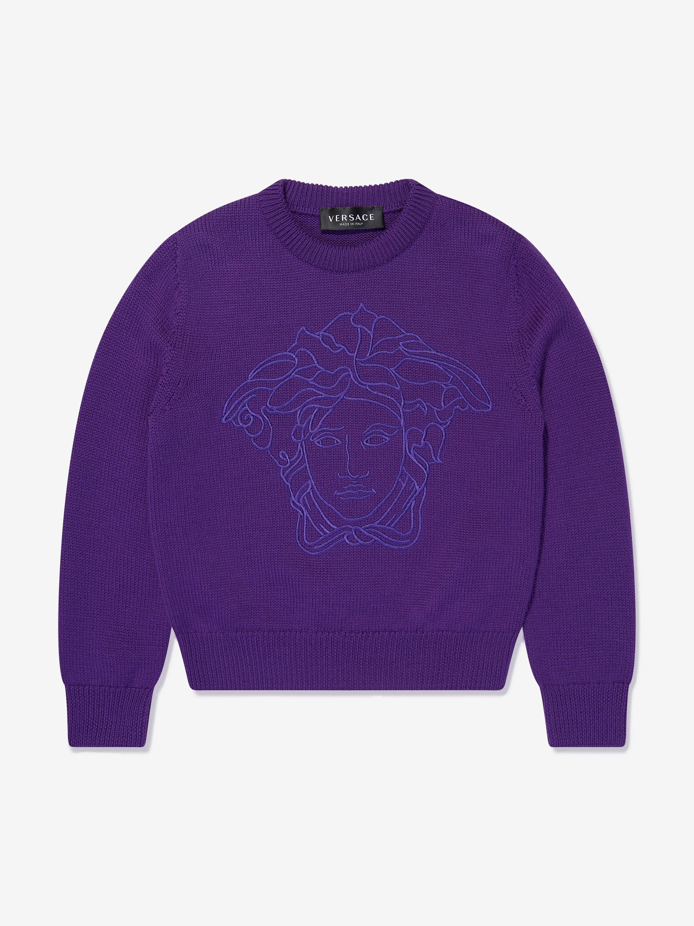Versace Girls Woll-Logo-Pullover in Lila