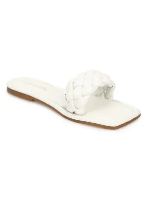 Weiße PU-Steppung-Schlupfschuhe mit Riemchen