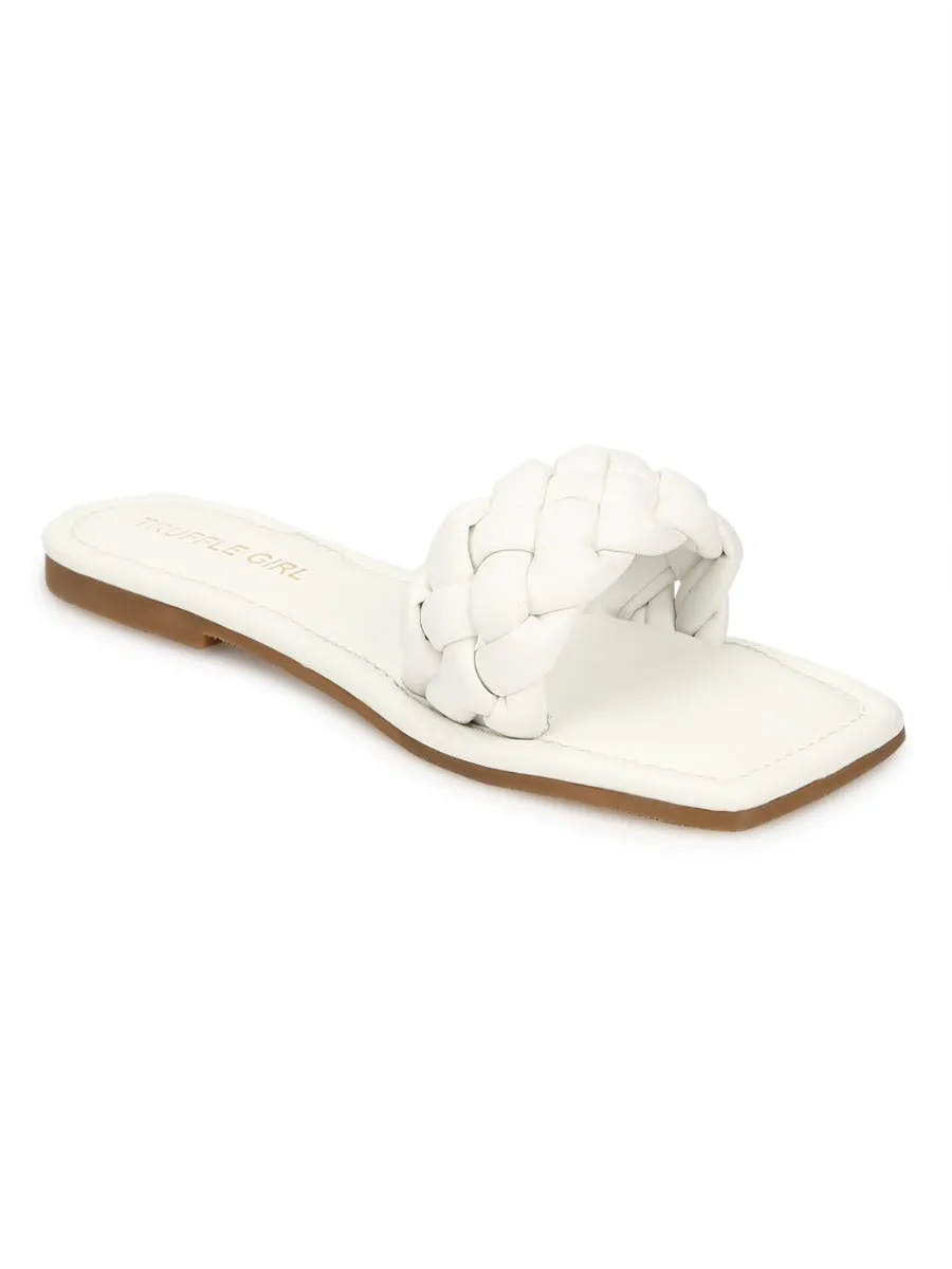 Weiße PU-Steppung-Schlupfschuhe mit Riemchen