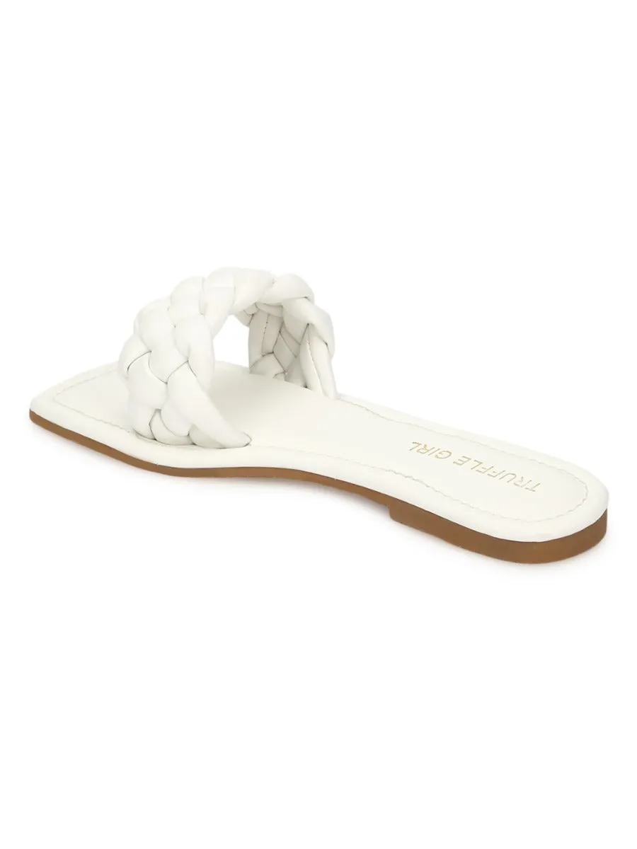 Weiße PU-Steppung-Schlupfschuhe mit Riemchen