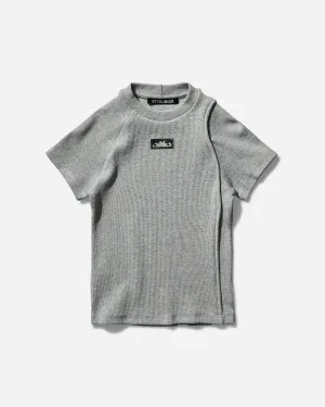 Damen Deconstructed Rippen-T-Shirt Silber Melange